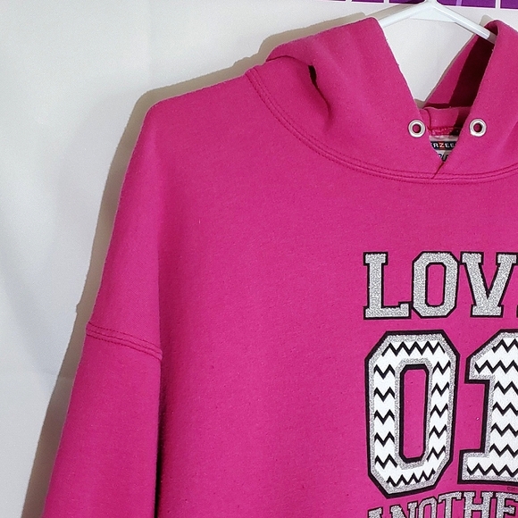 Jerzees NuBlend Pink "Love 01 Another" Long Sleeve Hoodie - Size XLarge - Picture 2 of 12